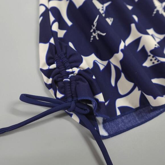 Hilor Tankini Top Womens 16 Blue Floral Ruched Side Built in Bra Cruise Flowy - Picture 11 of 16